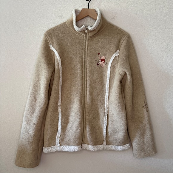 Disneyland Resort Jackets & Blazers - DISNEYLAND RESORT Womens Fleece Jacket Winnie Pooh Embroidered Cozy Tan Size M